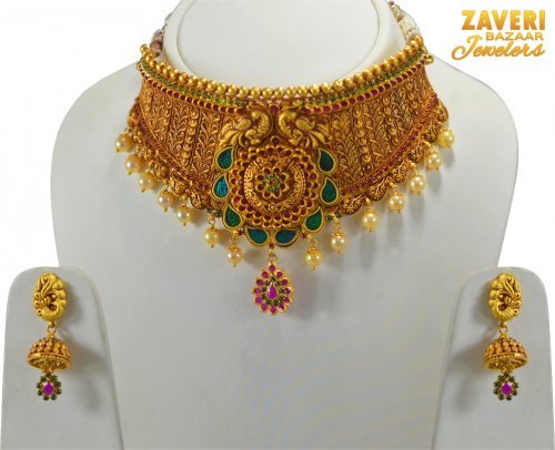 22 Karat Gold Chokar Necklace Set 