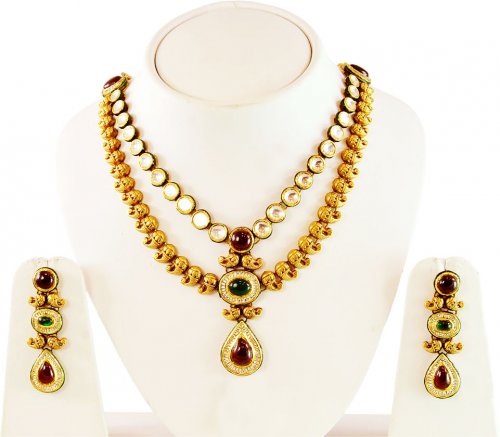 Kundan Gold Necklace Earring Set  