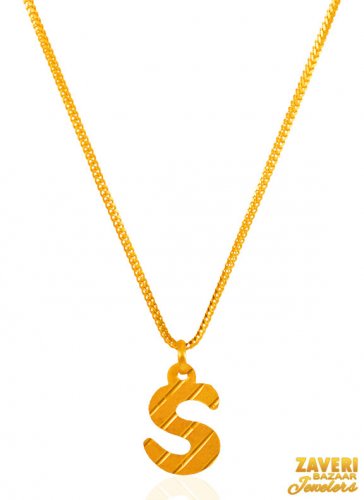 22K Gold Initial Pendant (Letter S) 