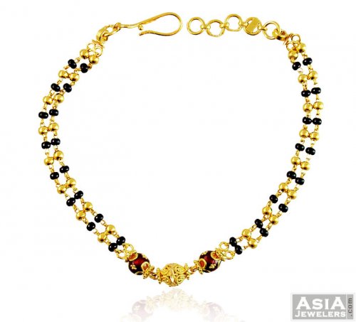 Black Crystal Beads Bracelet Solid 22k Gold 916 Gold 