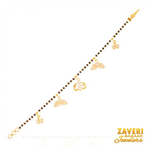 22Kt Gold Black Beads CZ Bracelet 