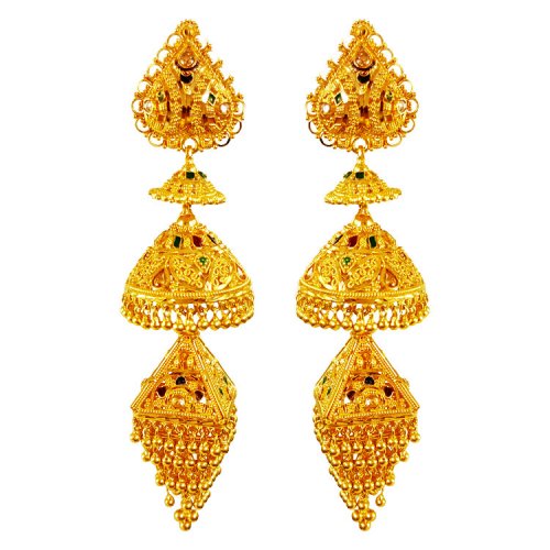 22K Gold Long Jhumka Earrings - AjEr64334 - 22 Karat gold long Jhumka ...