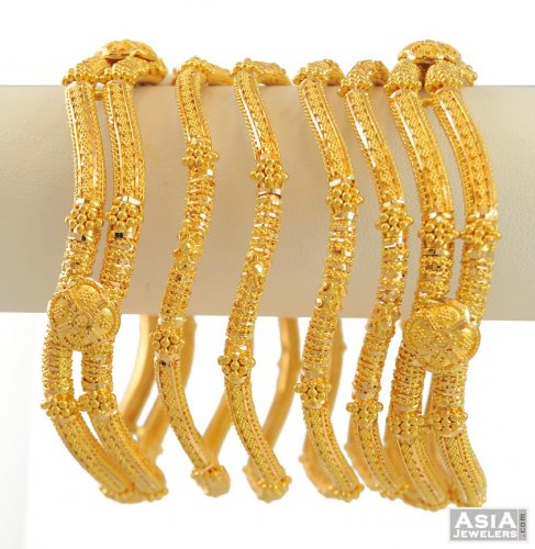 22K Gold Filigree Bangles Set 