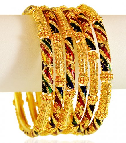 22Kt Gold Meenakari Bangles Set  