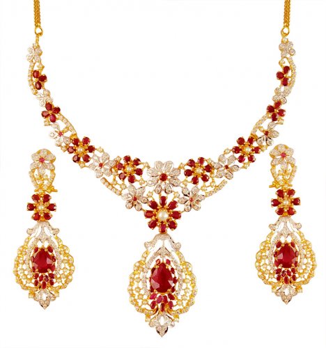 Designer Gold Ruby Necklace Set 