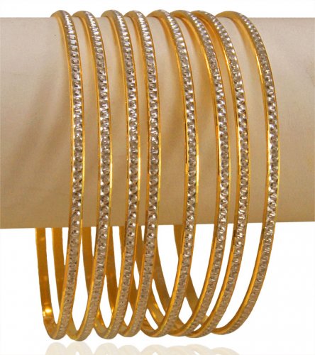 22K Gold fancy Bangles - AjBa63015 - 22K Two Tone Gold Bangles(4 Pc ...