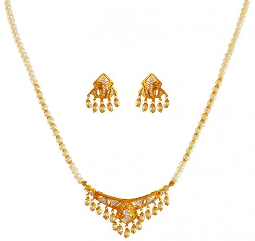 22k Gold  Pearl Necklace Set 
