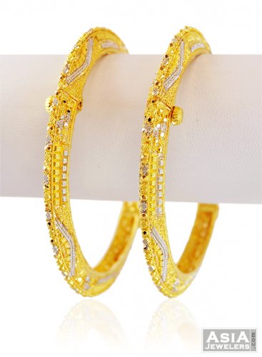 22k Two Tone Filigree Kada - AjBa59161 - 22K Gold Exclusive Bangles or ...