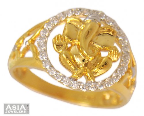 22k Ganesha Mens Stones Ring  