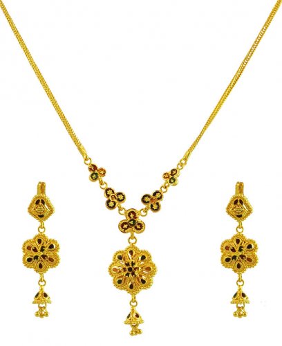 22K Gold 2 side Necklace Set - AjNs59981 - 22K gold fancy necklace and ...