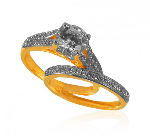 22K Gold CZ Engagement Ring 