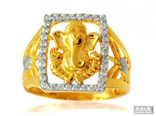 22k Ganesha Mens Stones Ring  