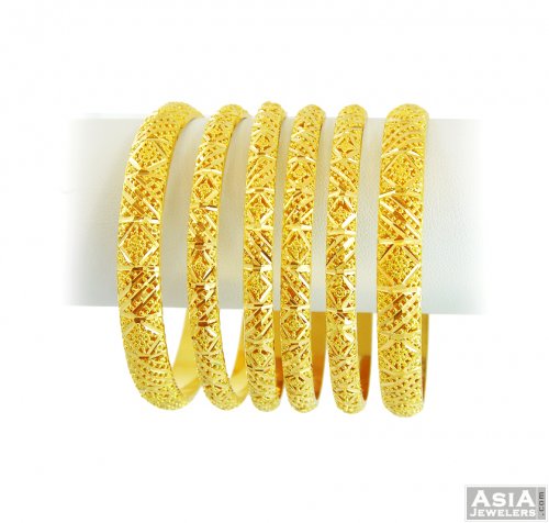 22Kt Yellow Gold Bangle Set (6 Pcs) - AjBa55693 - 22Kt Gold Bangles Set ...