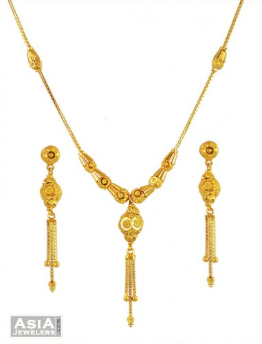 22K Gold Dokia Necklace Set - AjNs55297 - 22K Gold Dokia style Necklace ...