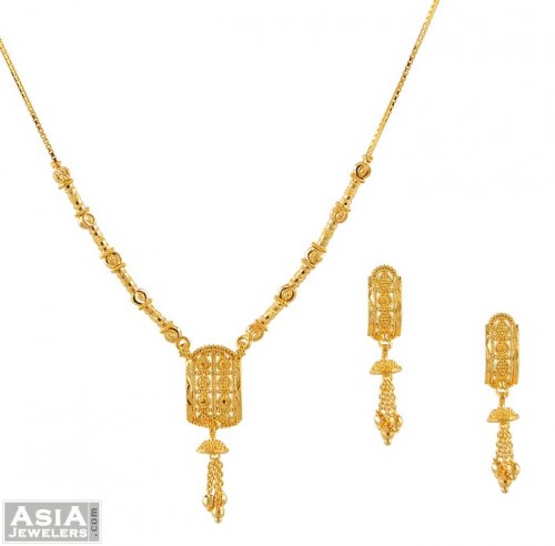 22k Gold small necklace and earring set - AjNs51627 - Beautifully hand ...