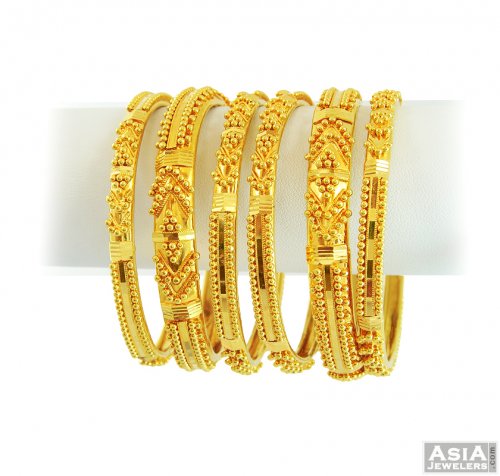 22K Yellow Gold Bangles Set - AsBa55687 - 22k yellow gold bangles set ...