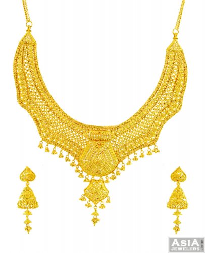 22K Gold Indian Necklace Set 