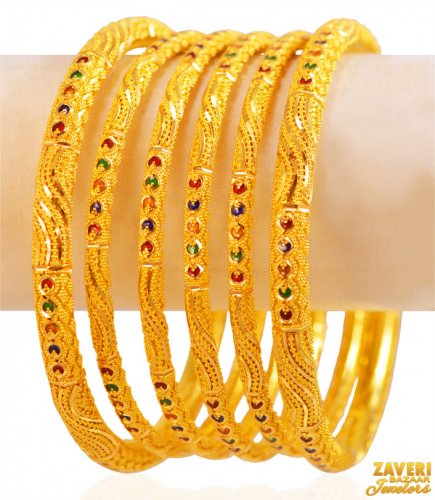 22Kt Gold Meenakari Bangles (6Pc) 