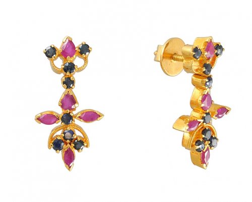 22K Gold Earrings With Ruby And Sapphire 