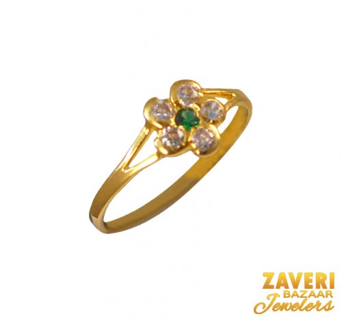 22Kt Gold CZ and Colored Stone Ring 