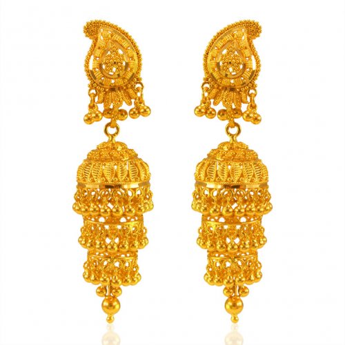 22Kt Gold Layered Jhumki Earrings - AjEr64878 - 22Kt Gold Designer ...