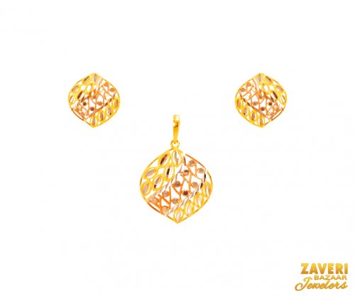 22Kt Gold Multi Tone Pendant Set 