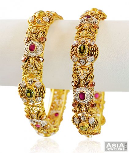 Beautiful Gold Ruby Bangle (2PC) - AjBa58764 - 22K Gold Bangles (2PC ...