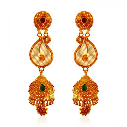 22kt Gold Long Jhumkhi Earrings 