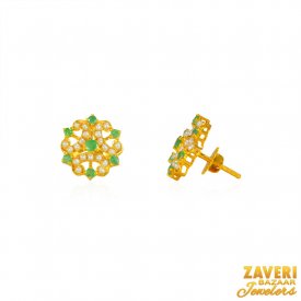 Gold Emerald and Pearl Earrings ( Gemstone Earrings )