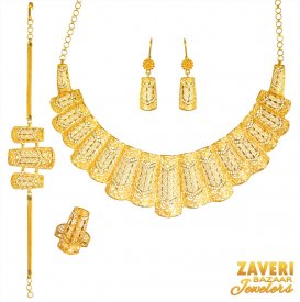 21 Karat Gold Necklace Earring Set ( 22K Gold Necklace Sets )