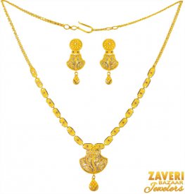 22K Gold Necklace Earrings Set ( 22K Light Necklace Sets )