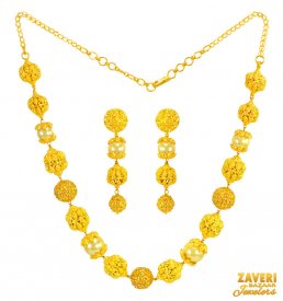 22 Kt Gold Balls Necklace Set ( 22K Gold Necklace Sets )