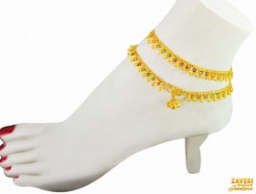 22Kt Gold Mennakari Anklet (2 PC) ( Gold Anklets (Payals) )