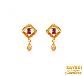 22Kt Gold Ruby Color Stone Earrings