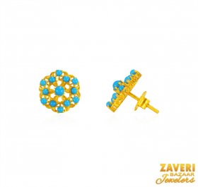 22Kt Gold Turquoise Earrings 