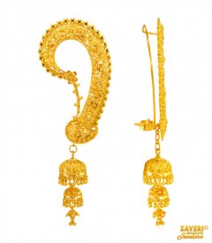 22 kt Gold Full Ear Jhumka Earrings ( Gold Long Earrings )