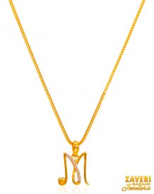 22K Gold Initial Pendant (Letter M) ( Gold Initial Pendants )