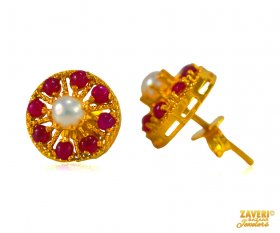 22 Kt Ruby and Pearl Earrings ( Gemstone Earrings )