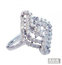 18K Diamond Shaped Signity Ring ( White Gold Rings )