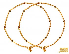 22 Kt Gold Beads Anklet (2 PC) ( Gold Anklets (Payals) )