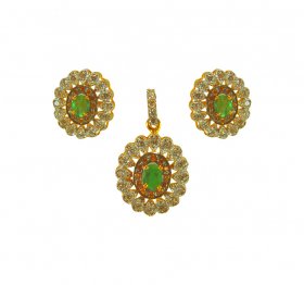 22K Gold Fancy Emerald  Pendant Set ( Precious Stone Pendant Sets )