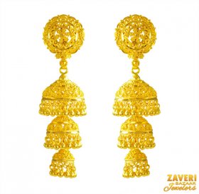 22 Kt Gold Jhumka Earrings ( Gold Long Earrings )