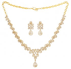 18K Yellow Gold Diamond Necklace Set ( Diamond Necklace Sets )