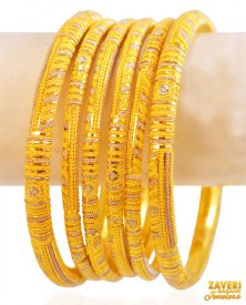 22Kt Gold Two Tone Bangles (6Pc)