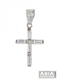 White Gold Cross Pendant with CZ