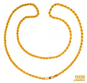 22 Kt Gold hollow Rope Chain 22 In ( Mens Gold Chain )