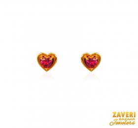 22Kt Gold Ruby Color Stone Earrings