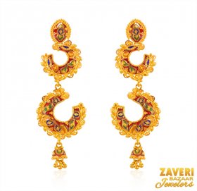 22KT Gold Meena Long Earrings ( Gold Long Earrings )