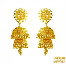 22 Kt Gold Jhumka Earrings ( Gold Long Earrings )