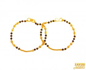 22Kt Gold Blk Beads Baby Bracelets